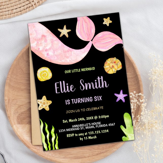 Pink Tail Little Mermaid Birthday Invitations (Pink Tail Little Mermaid Birthday Invitations)