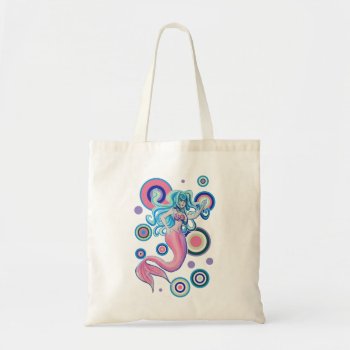 Pink Tailfin Mermaid Circles Design Tote Bag by saradaboru at Zazzle