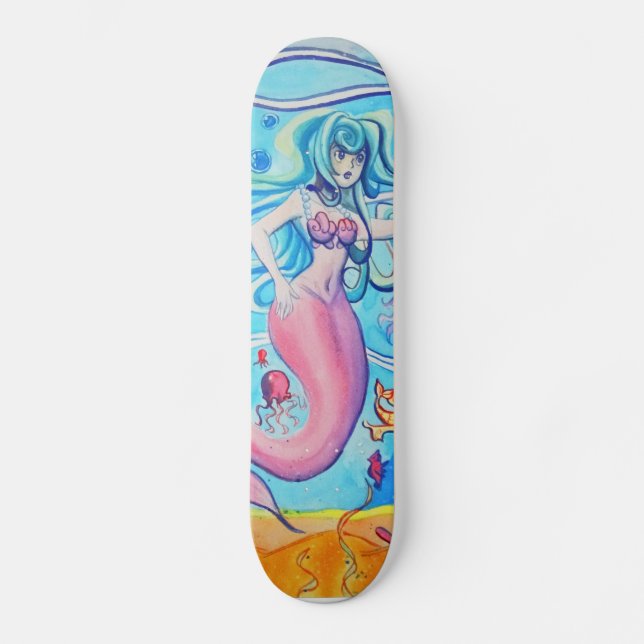 Pink Tailfin Mermaid Skateboard Deck (Front)