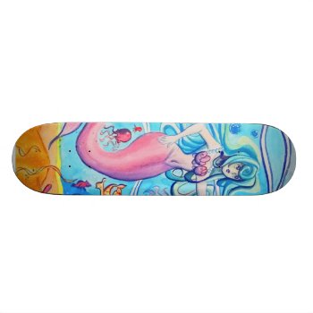 Pink Tailfin Mermaid Skateboard Deck by saradaboru at Zazzle