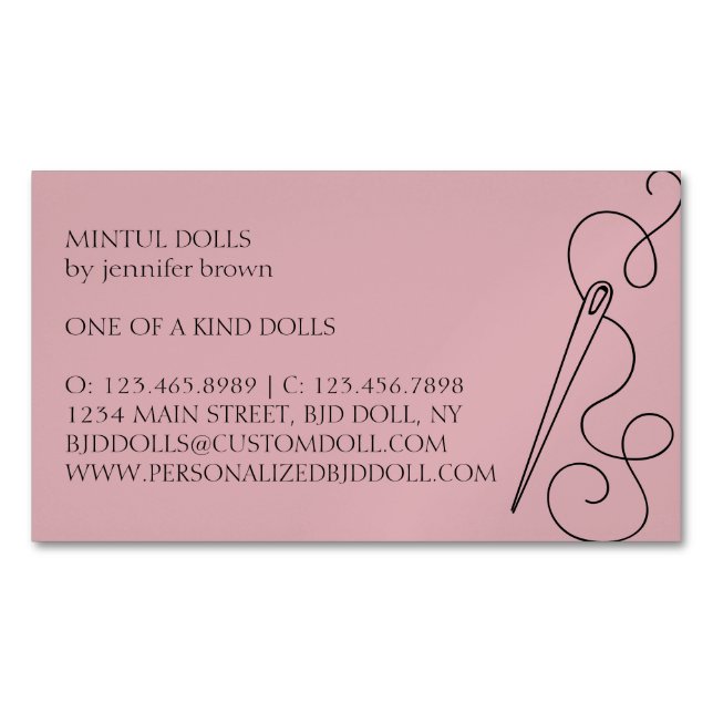 Pink Tailor Seamstress Alteration Needle Business Card Magnet (Front)