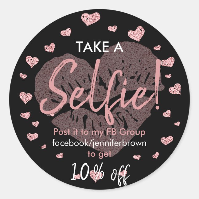 Pink take a selfie Heart Lips Lipstick discount Classic Round Sticker