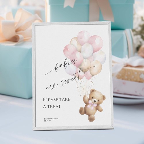 pink Take a Treat Girl Shower Bearly wait Themed Poster