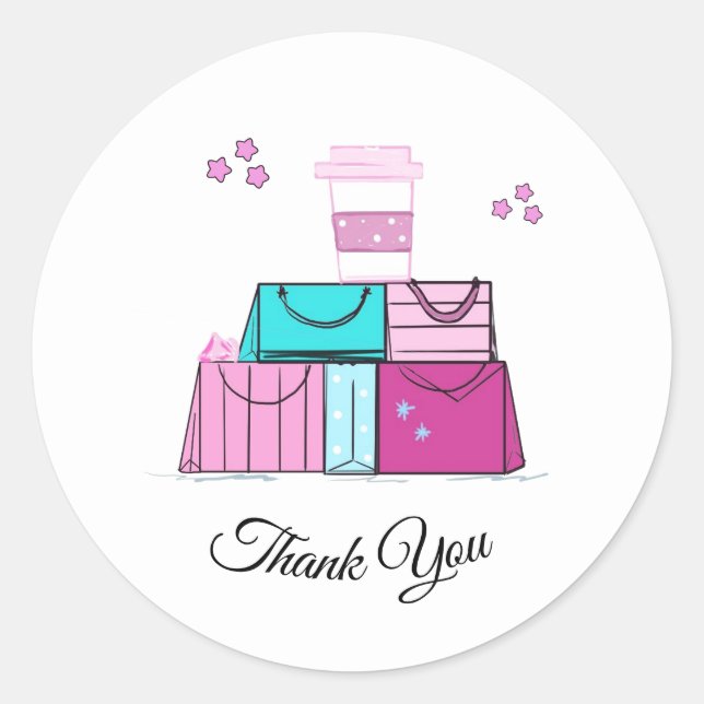 Pink Take Out Coffee and Shopping Packages Classic Round Sticker (Front)