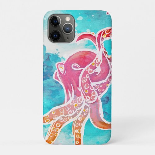 Pink tako _ octopus watercolor art iPhone 11 pro case