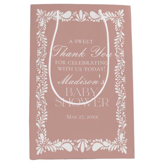 Pink Talavera Tile Fiesta Baby Shower Favors Medium Gift Bag (Front)