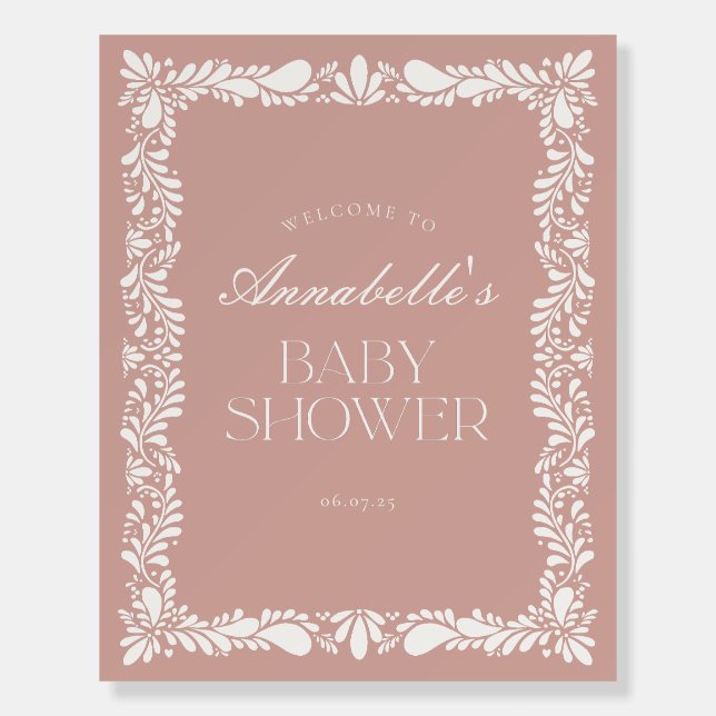 Pink Talavera Tile Fiesta Baby Shower Welcome Sign (Front)