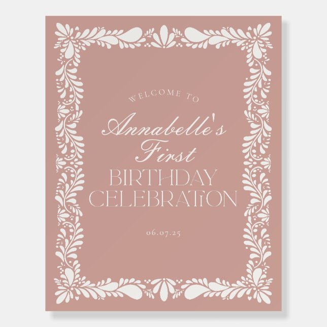 Pink Talavera Tile Fiesta Birthday Welcome Sign (Front)