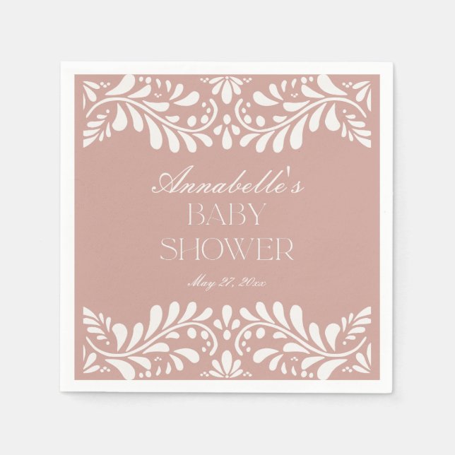 Pink Talavera Tile Spanish Fiesta Baby Shower Napkins (Front)