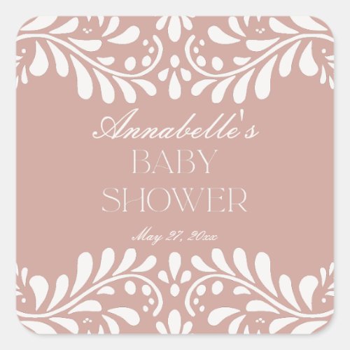 Pink Talavera Tile Spanish Fiesta Baby Shower Square Sticker