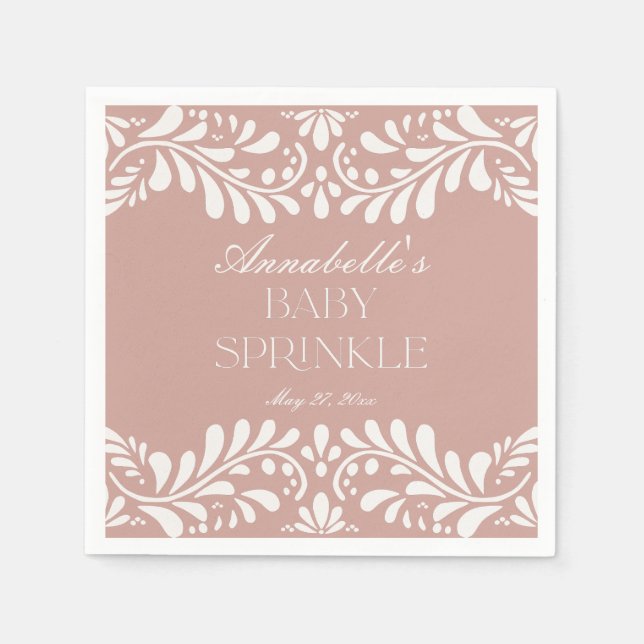 Pink Talavera Tile Spanish Fiesta Baby Sprinkle Napkins (Front)