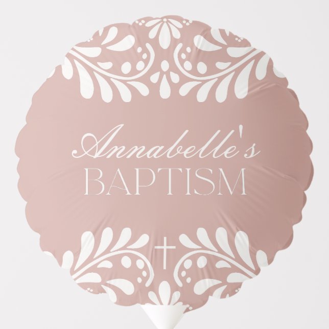 Pink Talavera Tile Spanish Fiesta Baptism Balloon (Front)