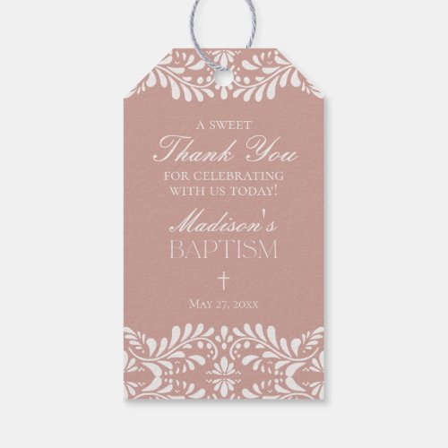 Pink Talavera Tile Spanish Fiesta Baptism Favors Gift Tags
