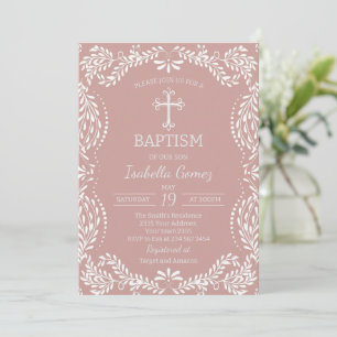 Pink Talavera Tile Spanish Fiesta Baptism Invitation