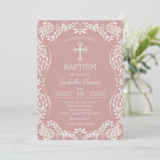 Pink Talavera Tile Spanish Fiesta Baptism Invitation