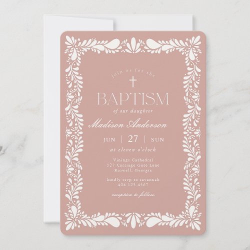 Pink Talavera Tile Spanish Fiesta Baptism Invitation