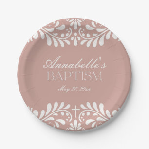 Pink Talavera Tile Spanish Fiesta Baptism Paper Plates