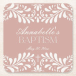 Pink Talavera Tile Spanish Fiesta Baptism Square Paper Coaster<br><div class="desc">Everyone loves a fiesta! This collection is a stunning blend of elegance and cultural heritage, inspired by the traditional Mexican Clay Talavera tile patterns. The earthy dusty pink Terracotta floral border exudes sophistication and a touch of festive charm, making it perfect for your Spanish or Mexican inspired celebration. Whether you're...</div>