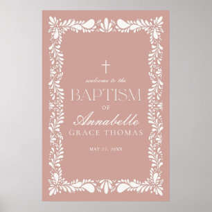 Pink Talavera Tile Spanish Fiesta Baptism Welcome Poster