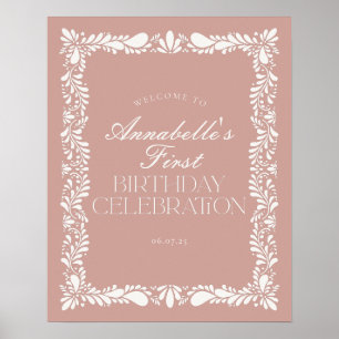 Pink Talavera Tile Spanish Fiesta Birthday Welcome Poster
