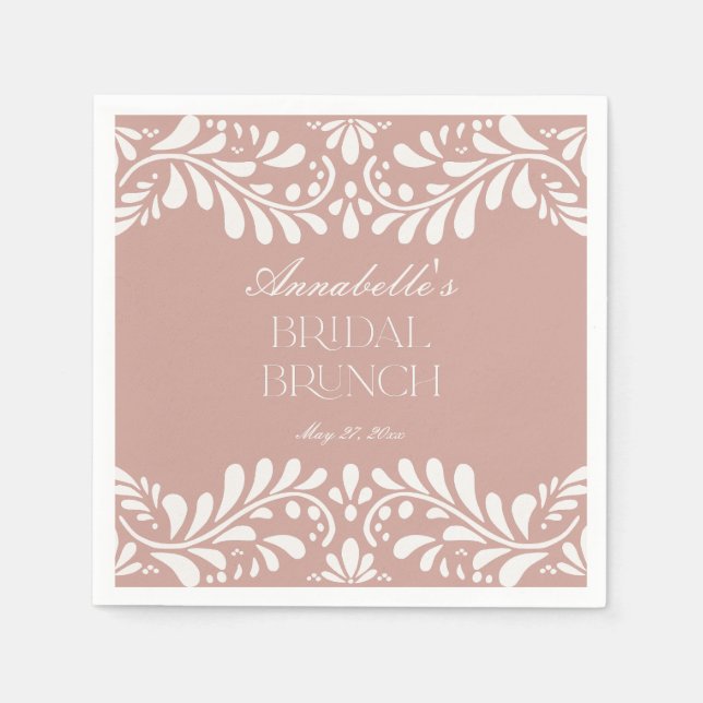 Pink Talavera Tile Spanish Fiesta Bridal Brunch Napkins (Front)