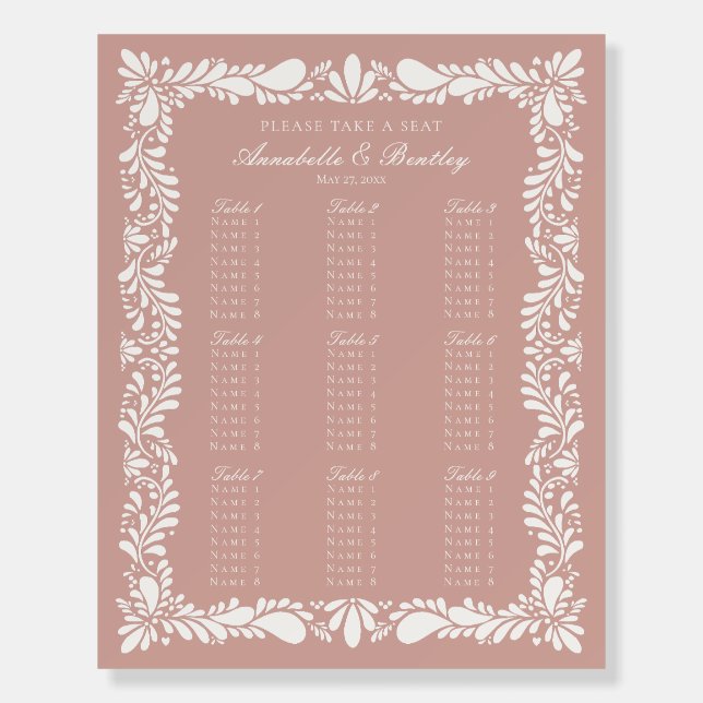 Pink Talavera Tile Spanish Fiesta Seating Chart Foam Board (Front)