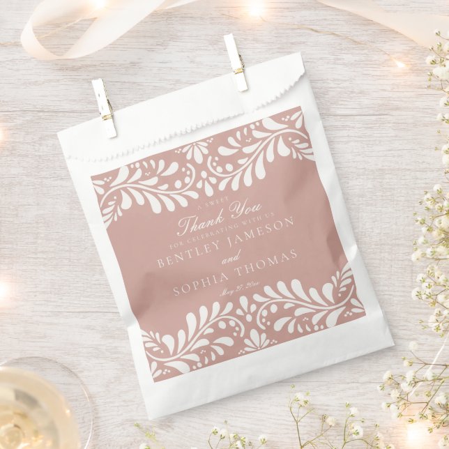 Pink Talavera Tile Spanish Fiesta Wedding Dessert Favor Bag (Clipped)