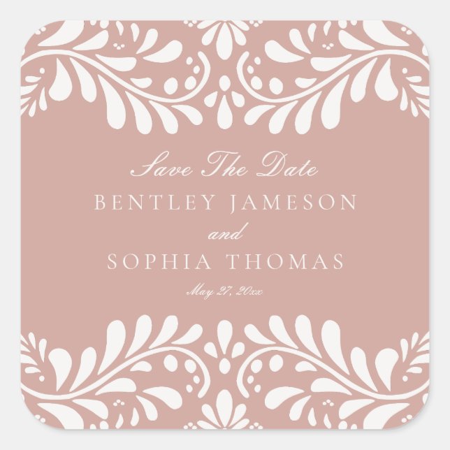 Pink Talavera Tile Spanish Fiesta Wedding Envelope Square Sticker (Front)