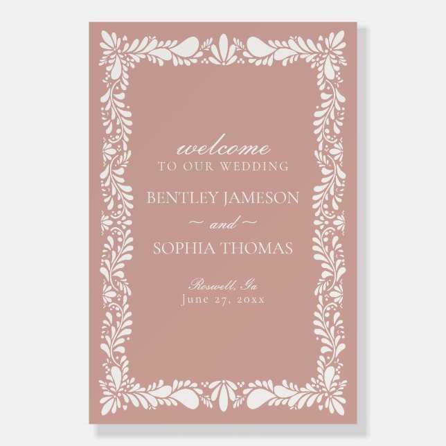 Pink Talavera Tile Spanish Fiesta Wedding Welcome Foam Board (Front)