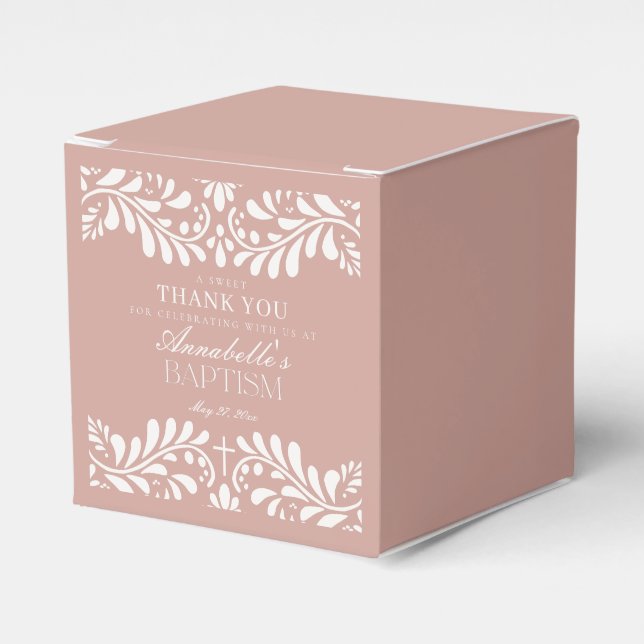 Pink Talavera Tile Spanish Style Fiesta Baptism Favor Boxes (Front Side)