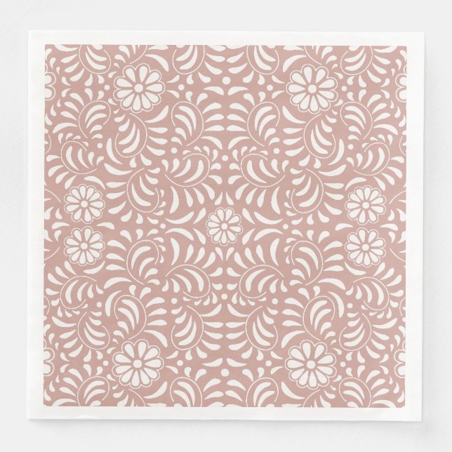 Pink Talavera Tile Spanish Style Fiesta Paper Dinner Napkins (Front)