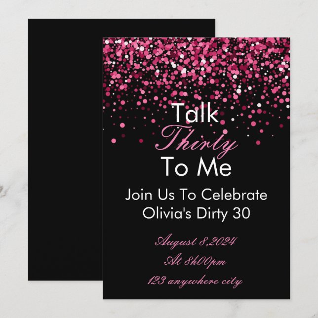 Pink Talk 30 To Me Birthday Invitation (Front/Back)