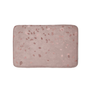 Pink Tan Brown Shiny Gold Elegant Random Leaves Bath Mat