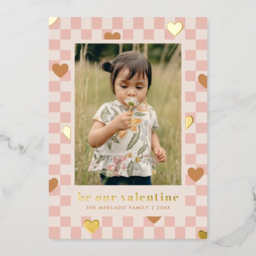 Pink Tan Checkerboard Hearts Valentines Day Card