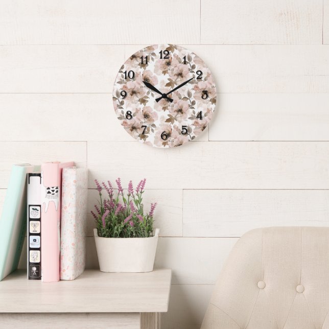 Pink Tan Floral Western Floral Cowgirl Hats Large Clock (Reading Room)