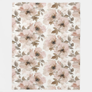 Pink Tan Floral Western Floral  Fleece Blanket
