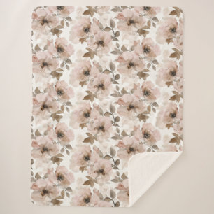 Pink Tan Floral Western Floral  Sherpa Blanket