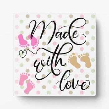 Pink Tan Green Polka Dots & Baby Feet Plaque by JLBIMAGES at Zazzle