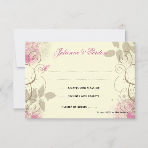 Pink Tan Grunge Swirls Leaves Response Cards Announcement