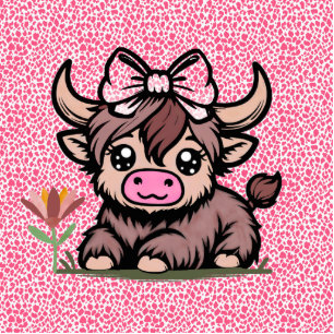 Pink Tan Highland Cow Girl Baby Shower Cutout