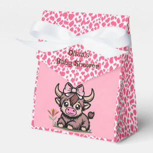 Pink Tan Highland Cow Girl Baby Shower Favor Boxes
