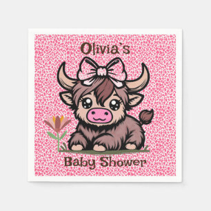 Pink Tan Highland Cow Girl Baby Shower Napkins