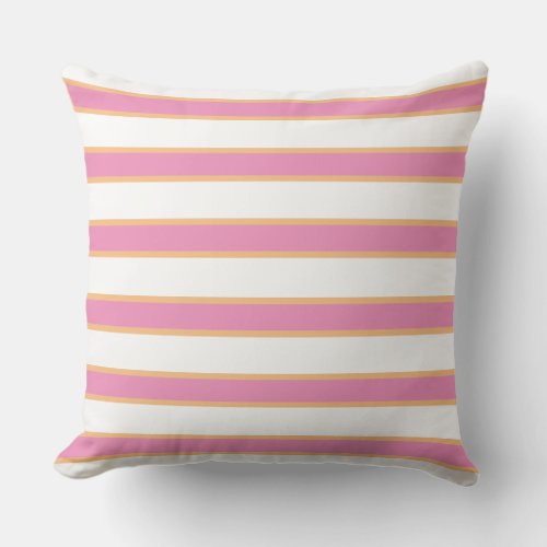 Pink Tangerine White Modern Preppy Stripes  Outdoor Pillow