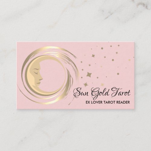 Pink Tarot Reader Stars Moon Sun Celestial Business Card