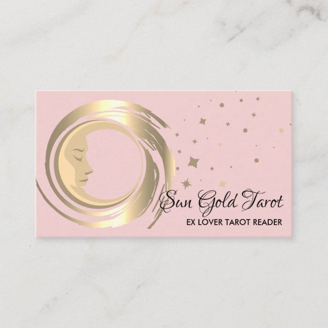 Pink Tarot Reader Stars Moon Sun Celestial Business Card