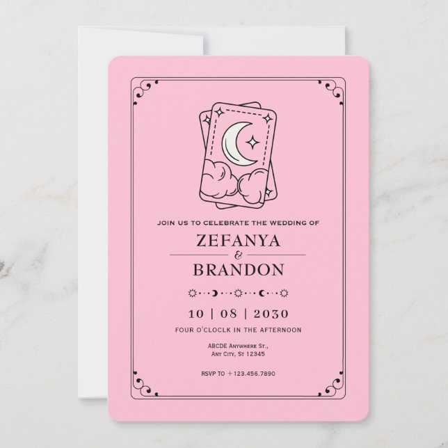 Pink tarot wedding  invitation (Front)