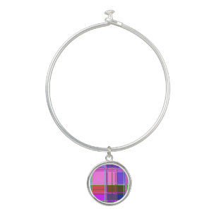 Pink tartan Fabric Pattern Cloth Madras Bangle Bracelet