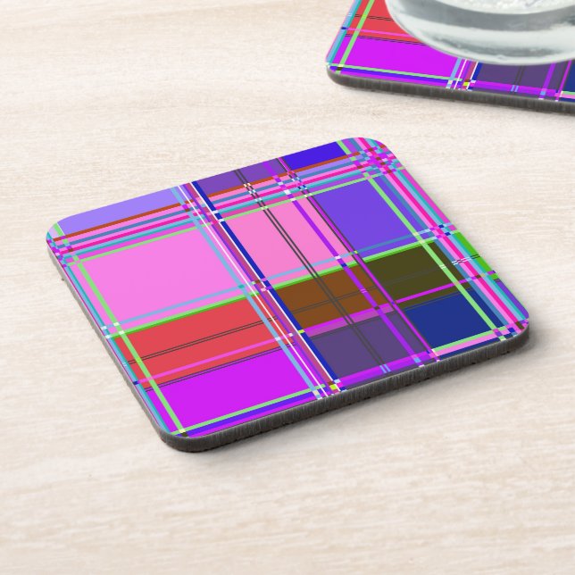 Pink tartan Fabric Pattern Cloth Madras Beverage Coaster (Left Side)
