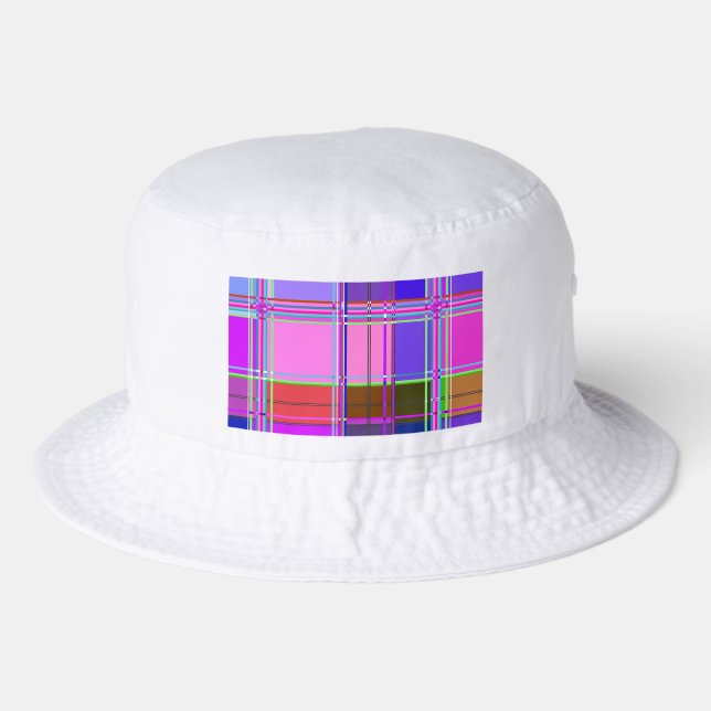 Pink tartan Fabric Pattern Cloth Madras Bucket Hat (Front)