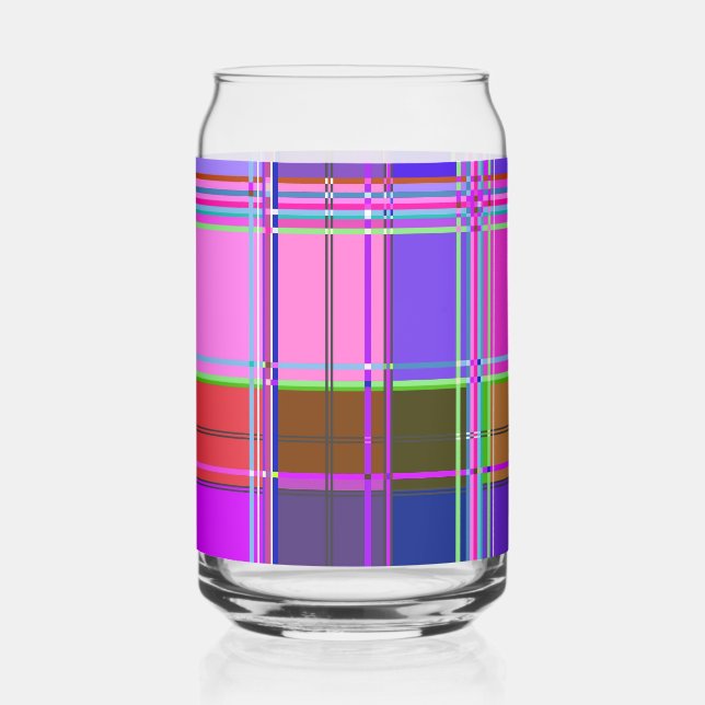 Pink tartan Fabric Pattern Cloth Madras Can Glass (Front)